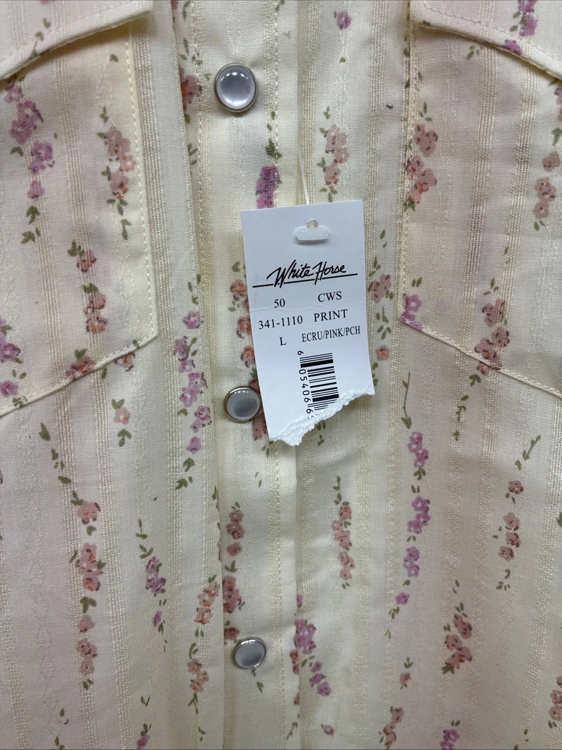 New Kids White Horse Floral Long Sleeve Pearl Snap Large MM-6