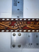 New Red Genuine Leather Longhorn Tooled 34” Belt #82828 JJ-34
