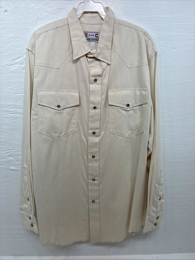New Men’s H Bar C Yellow Simple Long Sleeve Pearl Snap Medium K-63