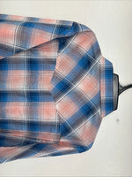 New Women’s Cumberland Pink Blue Plaid Long Sleeve Pearl Snap 1XL Plus GG-68
