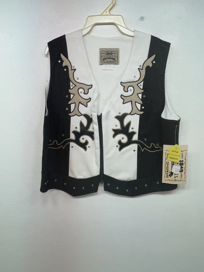 New Women’s Black White 1849 Authentic Ranchwear Cut Off Zip Up Vest M 3B-68