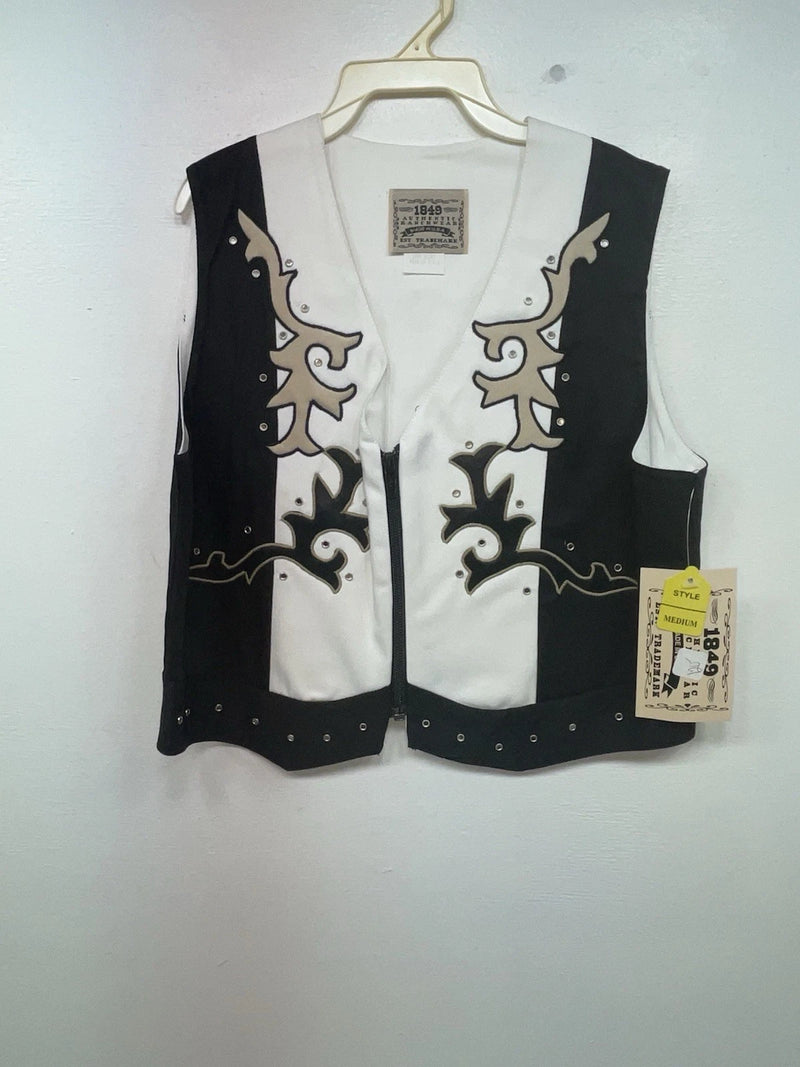New Women’s Black White 1849 Authentic Ranchwear Cut Off Zip Up Vest M 3B-68