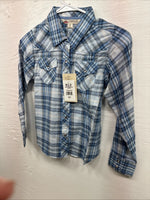 New Girls Cumberland Blue Plaid Long Sleeve Pearl Snap Medium DD-25