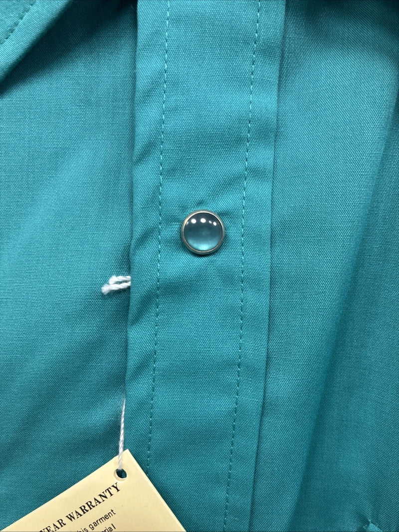 New Men’s ELY Cattleman Teal Short Sleeve Pearl Snap 16 Large X-63