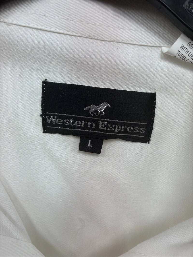 New Men’s Western Express White Western Long Sleeve Pearl Snap Large AA-40