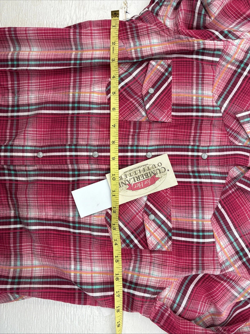 New Women’s Cumberland Pink Plaid Long Sleeve Pearl Snap Medium DD-24