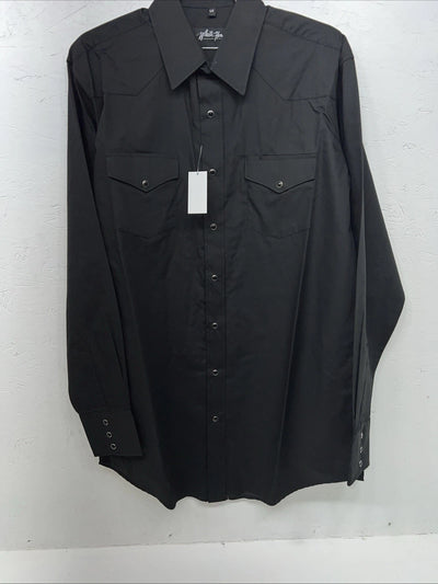 New Men’s Black White House Pearl Snap Long Sleeve Shirt. L Tall P-51