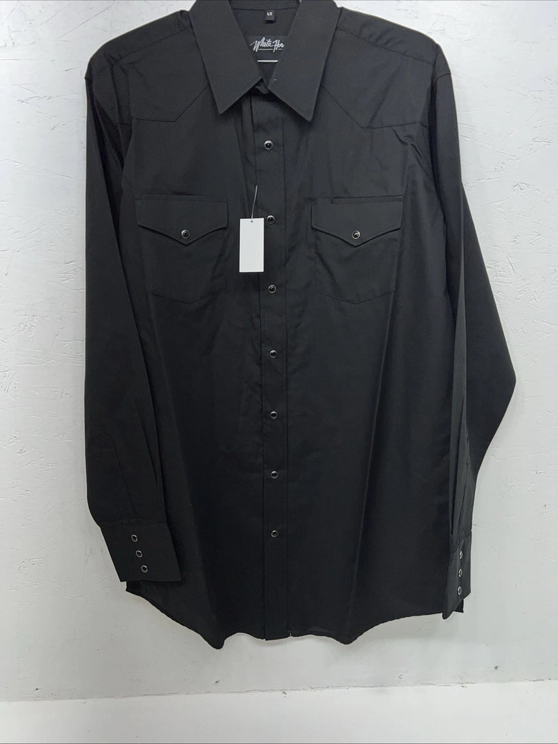 New Men’s Black White House Pearl Snap Long Sleeve Shirt. L Tall P-51
