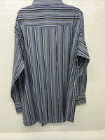 New Men’s Blue Stripped White House Pearl Snap Long Sleeve Shirt. XXL G-64