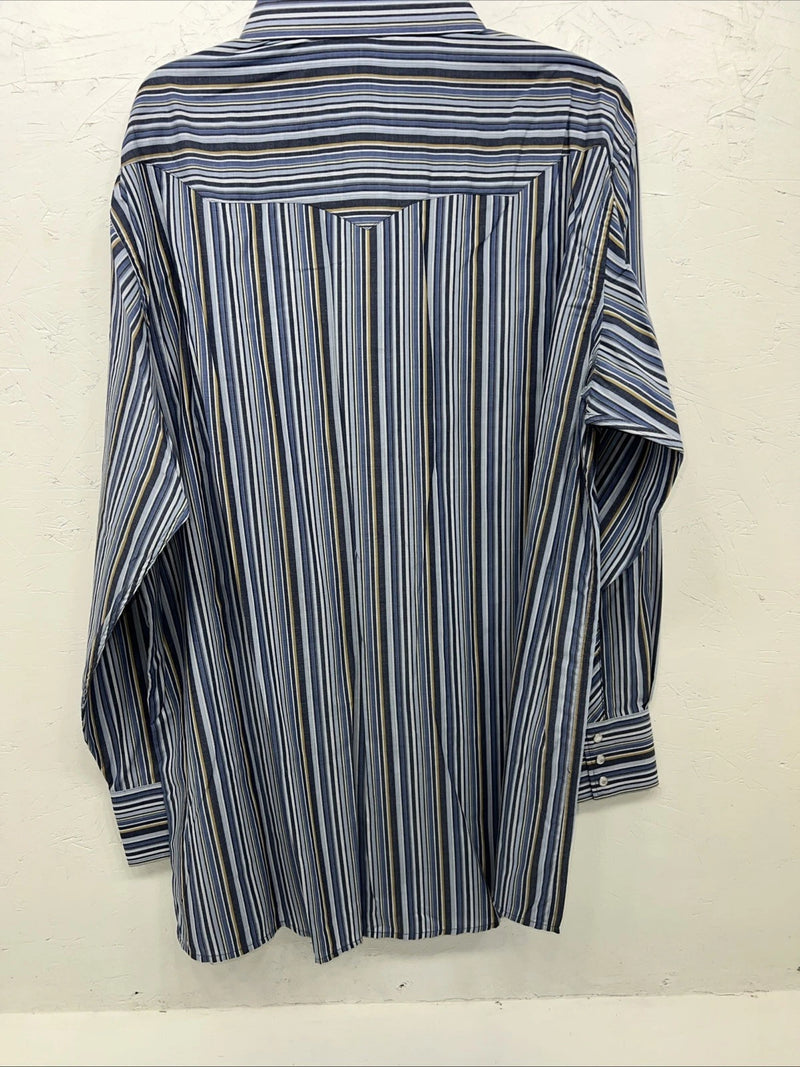 New Men’s Blue Stripped White House Pearl Snap Long Sleeve Shirt. XXL G-64