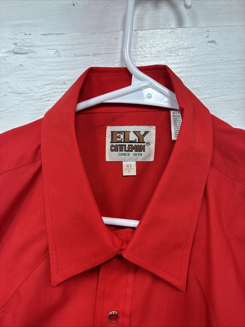 New Men’s ELY Cattleman Red Short Sleeve Pearl Snap 16.5 Large X-57