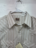 New Men’s ELY Cattleman Tan Stripe Long Sleeve Pearl Snap Medium J-97