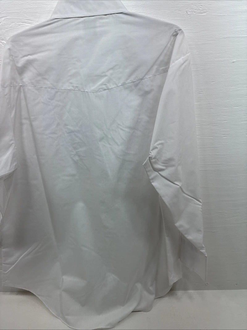 New Men’s ELY Cattleman White Long Sleeve Pearl Snap 18.5 X 35 2XL F-77