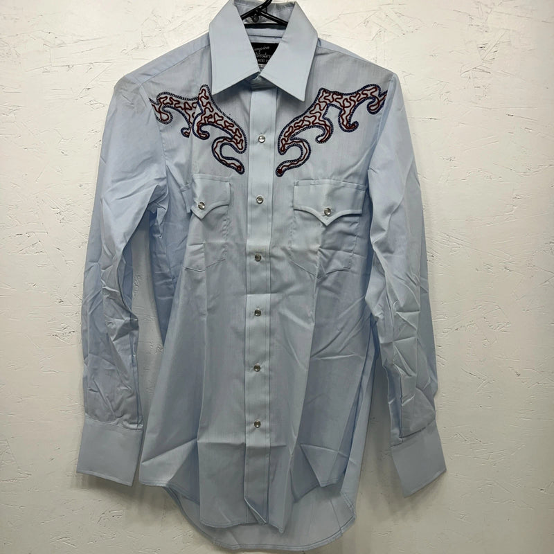 New Men’s Champion Western Blue Long Sleeve Pearl Snap 14.5 X 32 Small B-50