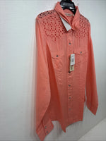 New Women’s Cumberland Pink Design Long Sleeve Pearl Snap Small KK-54