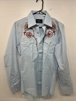 New Women’s Champion Western Blue Design Long Sleeve Pearl Snap Size 15 MM-43