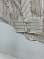 New Women’s White Horse Tan Stripe Long Sleeve Pearl Snap Medium YY-121