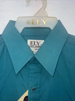 New Men’s ELY Cattleman Teal Long Sleeve Pearl 15.5 X 34 Medium B-103