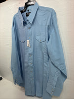New Men’s White Horse Blue Checkered Long Sleeve Pearl Snap 2XL H-28