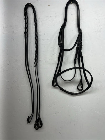 New Silver Fox Black English Snaffle Bridle BB-18