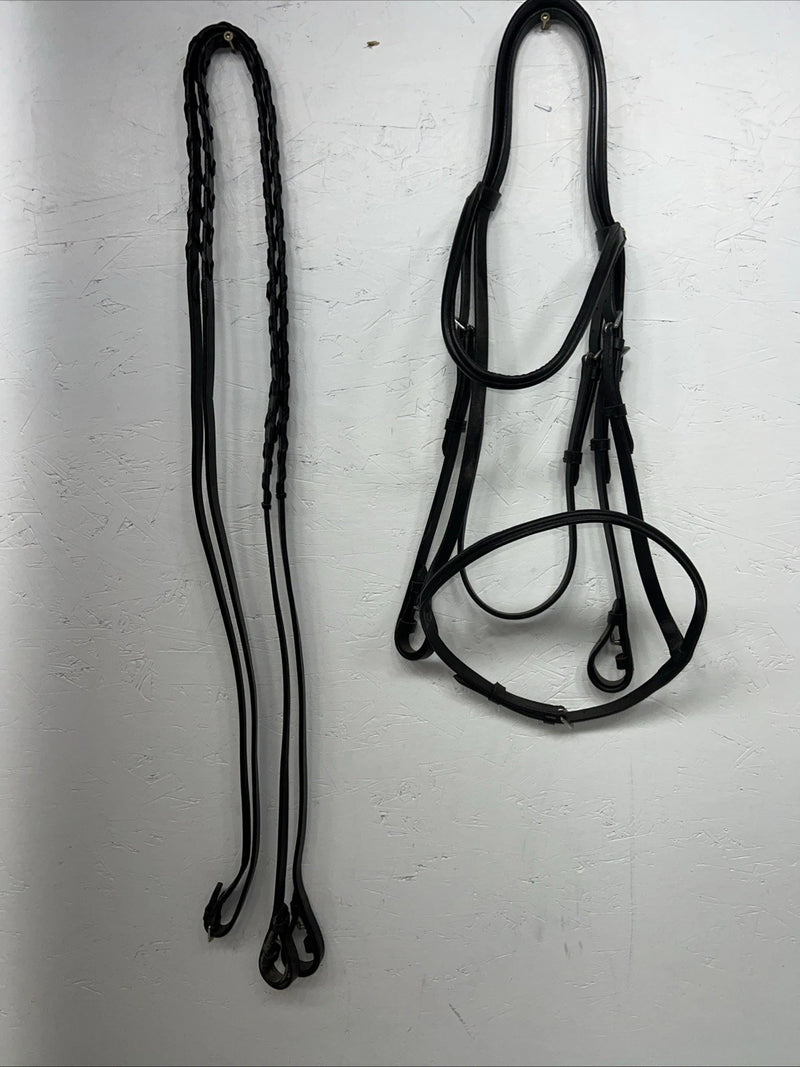 New Silver Fox Black English Snaffle Bridle BB-18 