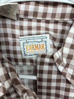 New Women’s Karman Brown Checkered Long Sleeve Pearl Snap Size 38 II-88