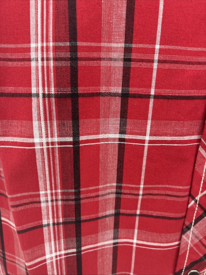 New Men’s ELY 1878 Red Black Plaid Short Sleeve Pearl Snap Large V-112