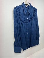 New Women’s H Bar C Blue Designed Long Sleeve Pearl Snap Size 36 II-52