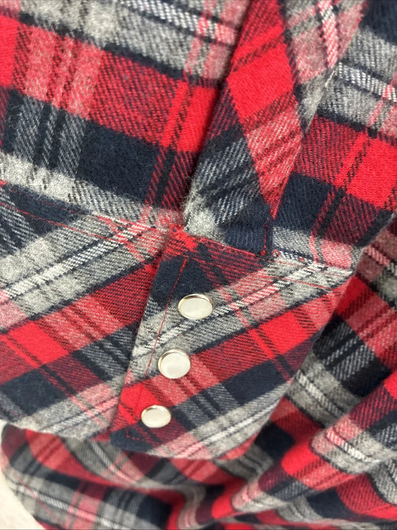 New Men’s White Horse Red Black Flannel Long Sleeve Pearl Snap 2XL H-37
