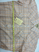 New Men’s ELY Cattleman Orange Plaid Short Sleeve Pearl Snap Large CC-68