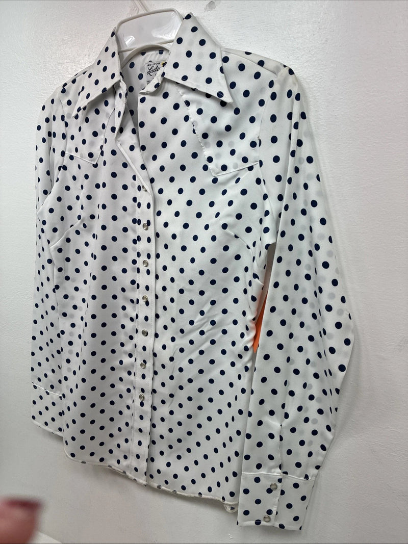 New Women’s Dickson Jenkins Blue Polkadot Long Sleeve Pearl Snap Size 30 MM-58