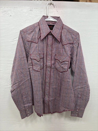 New Teens Champion Western Red Design Long Sleeve Pearl Snap Size 16 CC-105