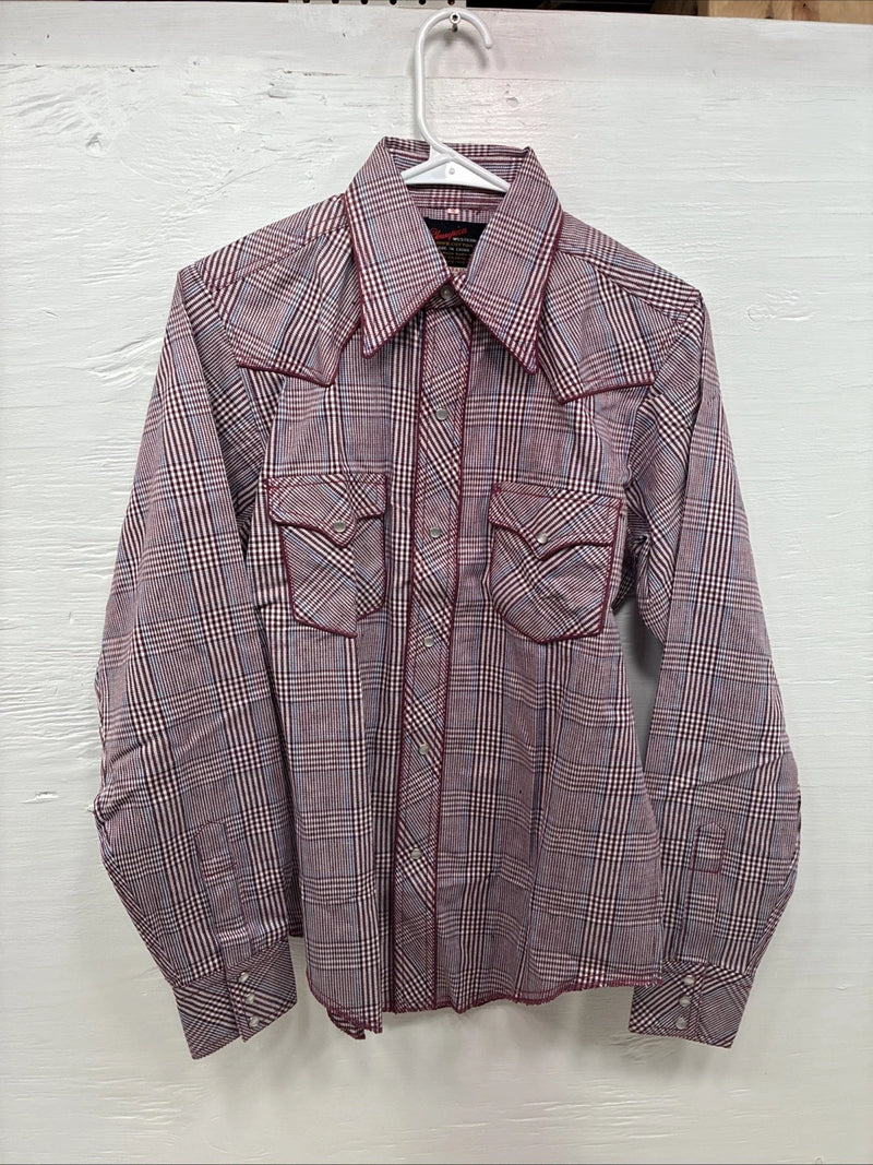 New Teens Champion Western Red Design Long Sleeve Pearl Snap Size 16 CC-105