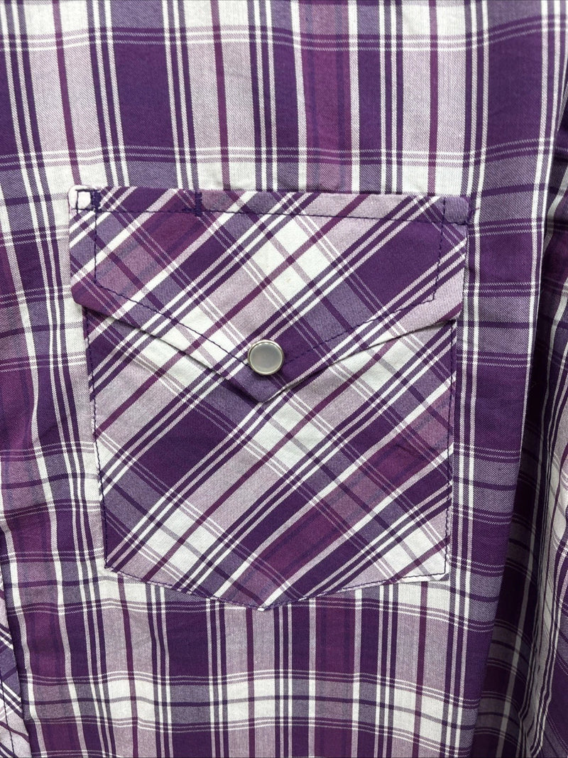 New Men’s White Horse People Plaid Long Sleeve Pearl Snap XL J-37