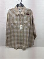 New Men’s ELY Cattleman Beige Flannel Design Long Sleeve Pearl Snap 2XL F-91