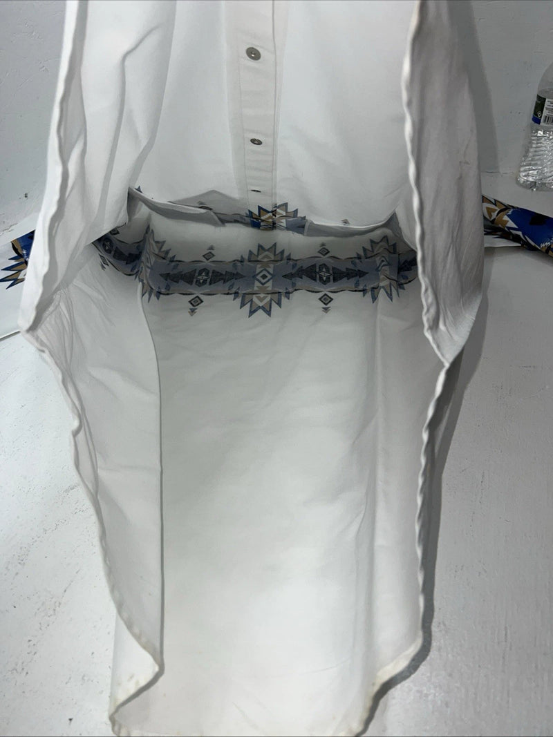 New Men’s White Blue Cumberland Outfitters Pearl Snap Long Sleeve Medium I-54