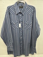 New Men’s White Horse Dark Blue Stripe Long Sleeve Pearl Snap 2XL H-46