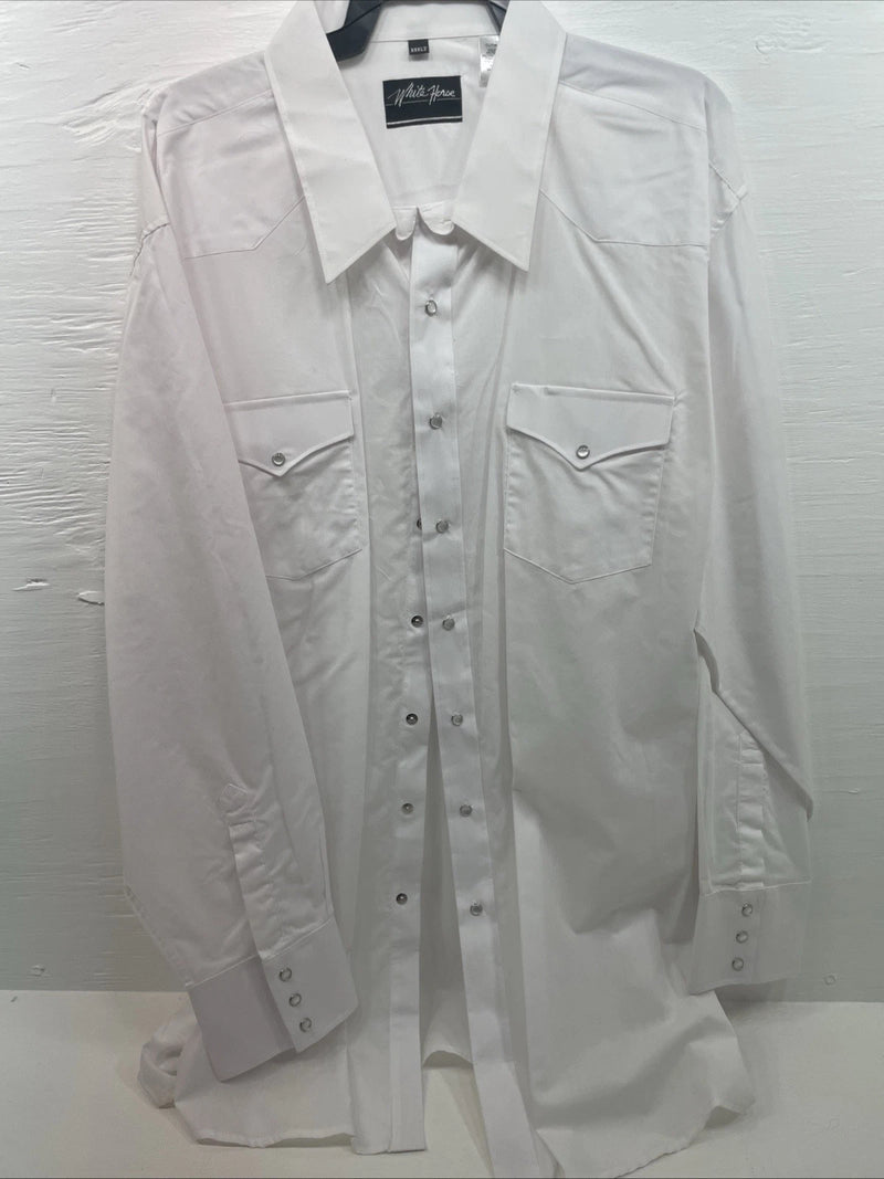 New Men’s White Horse White Long Sleeve Pearl Snap 4XL E-21