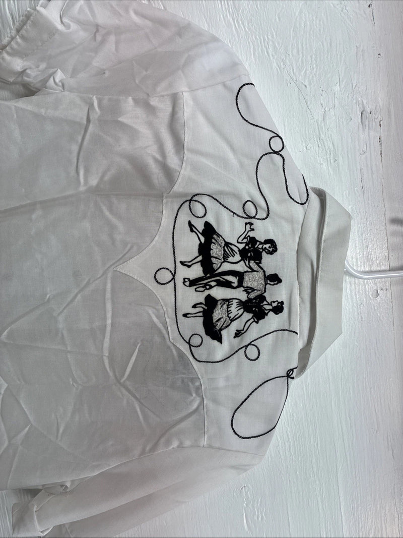 New Kids Rockmount White Black Design Short Sleeve Pearl Snap Size 34 CC-104