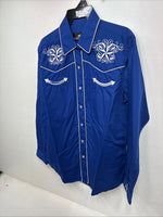 New Women’s Western Express Blue Design Long Sleeve Pearl Snap Medium LL-68