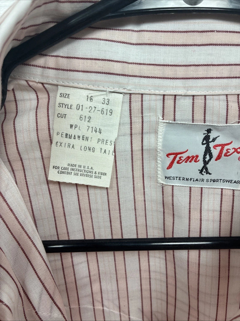New Men’s Tem Tex Pink White Stripe Long Sleeve Pearl Snap 16 X 33 Large M-25