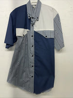 New Men’s Cowboy threads Blue And White Short Sleeve Button Up Small A-194