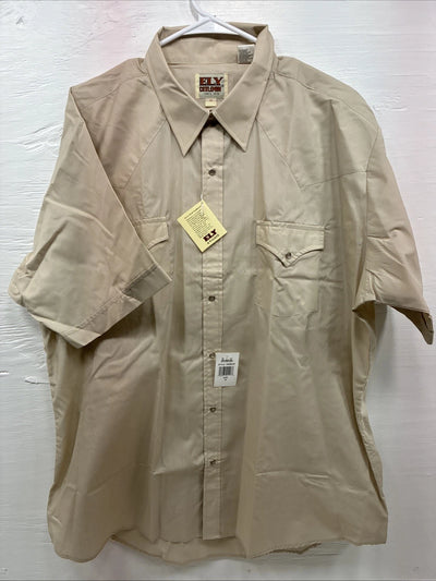 New Men’s ELY cattleman Tan Simple Short Sleeve Pearl Snap 18 2XL H-31