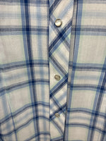 New Women’s Cumberland Blue Plaid Long Sleeve Pearl Snap XL GG-65