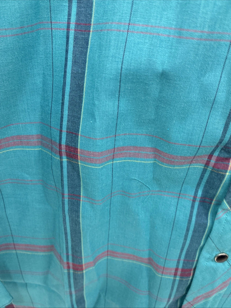 New Men’s ELY Diamond Blue Plaid Long Sleeve Pearl Snap Large X-73