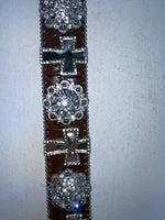 New Brown Genuine Leather Nocona Silver Bling Cross L Belt #N3487402 Z-81