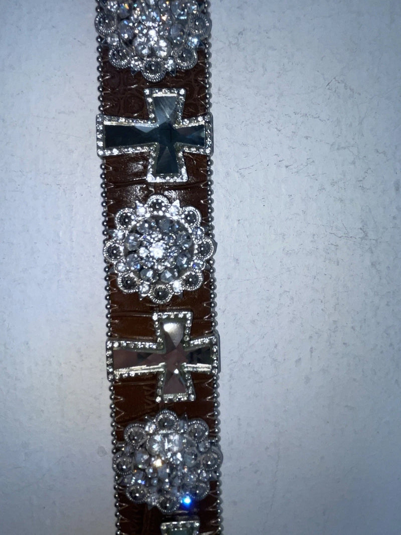 New Brown Genuine Leather Nocona Silver Bling Cross L Belt #N3487402 Z-81