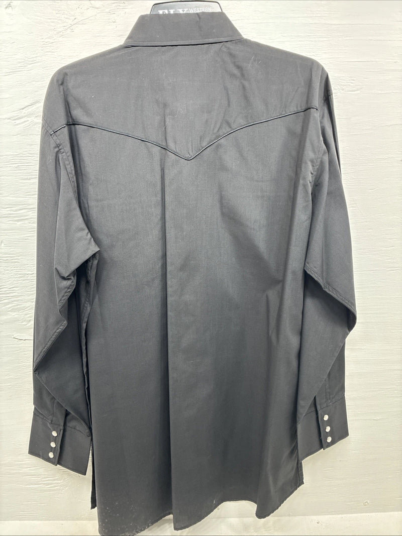 New Men’s White Horse Black Wolf Embroidered Long Sleeve Pearl Snap XL T-1