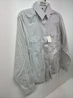 New Women’s White Horse Gray Stripe Long Sleeve Pearl Snap Medoum LL-105