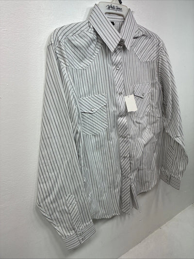New Women’s White Horse Gray Stripe Long Sleeve Pearl Snap Medoum LL-105